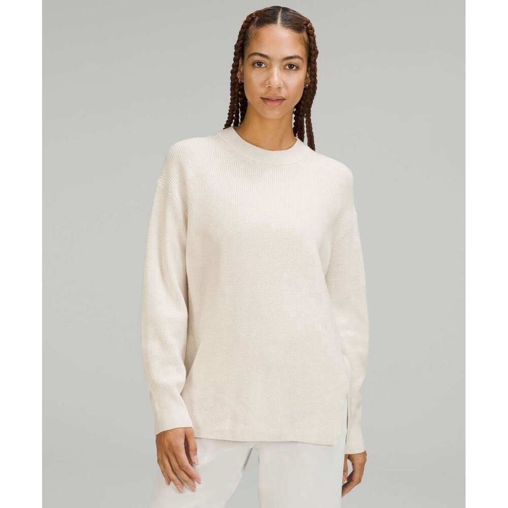 Lululemon NWT Merino Wool Blend Rib Crewneck Sweater Side Split Cream Size 4 - Picture 5 of 14